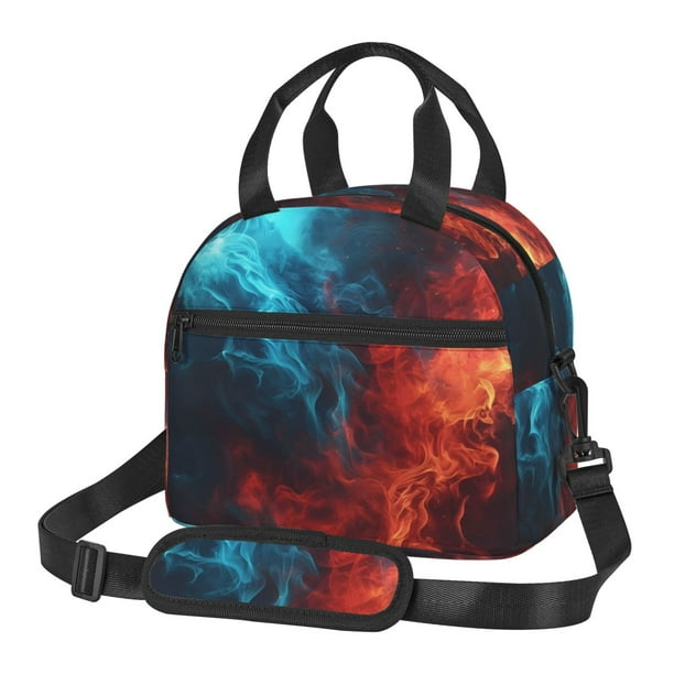 Fotbe Red And Blue Fire Bolsa de Almuerzo con Estampado, Lonchera Aislada, Contenedores de Comida Reutilizables Tipo Cooler a Prueba de Fugas