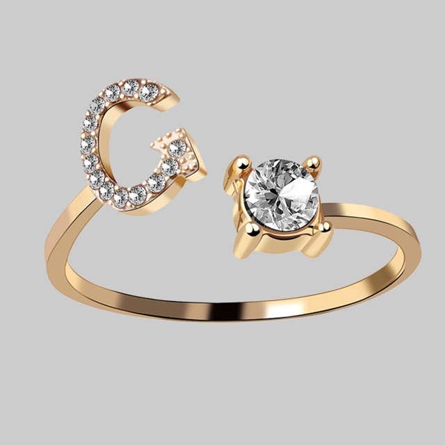 26-Letter Gold Rings with Zircon and Rhinestone Adjustable Sturdiness - Perfect Gift for Women