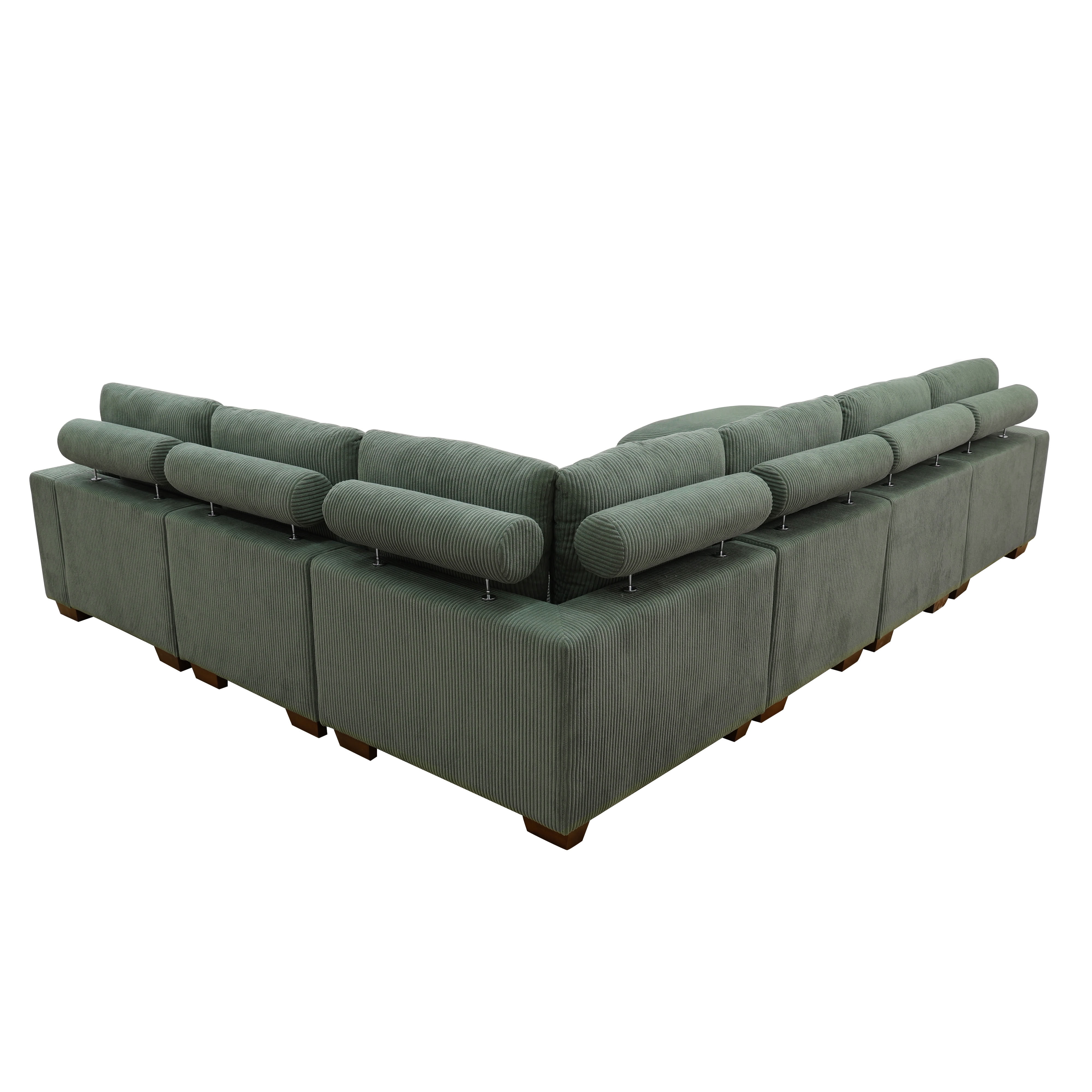 MAYEERTY Modular Sectional Sofa, Flocking Fabric Couch with Ottoman & Anti-Insect Frame, Green Living Room Furniture