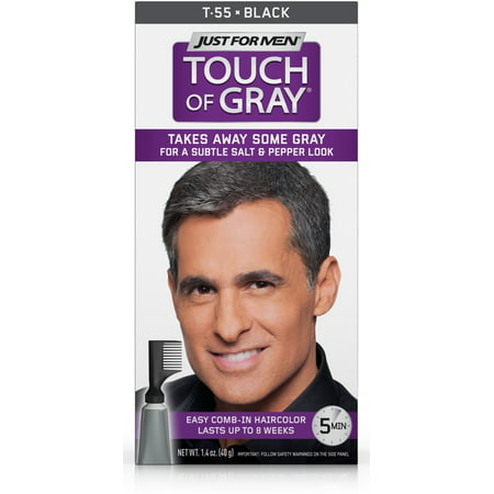 Just For Men Touch of Gray, Easy Men's Hair Color with Comb-In Applicator, Black, Shade T-55
