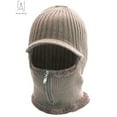 thumbnail image 2 of Gustave 2 In 1 Men Winter Warm Balaclava Beanie Hat with Fleece Lining Zipper Neck Scarf Warmer Ear Protector Knitting Stripes Hat and Scarf Conjoined Set "Khaki", 2 of 9