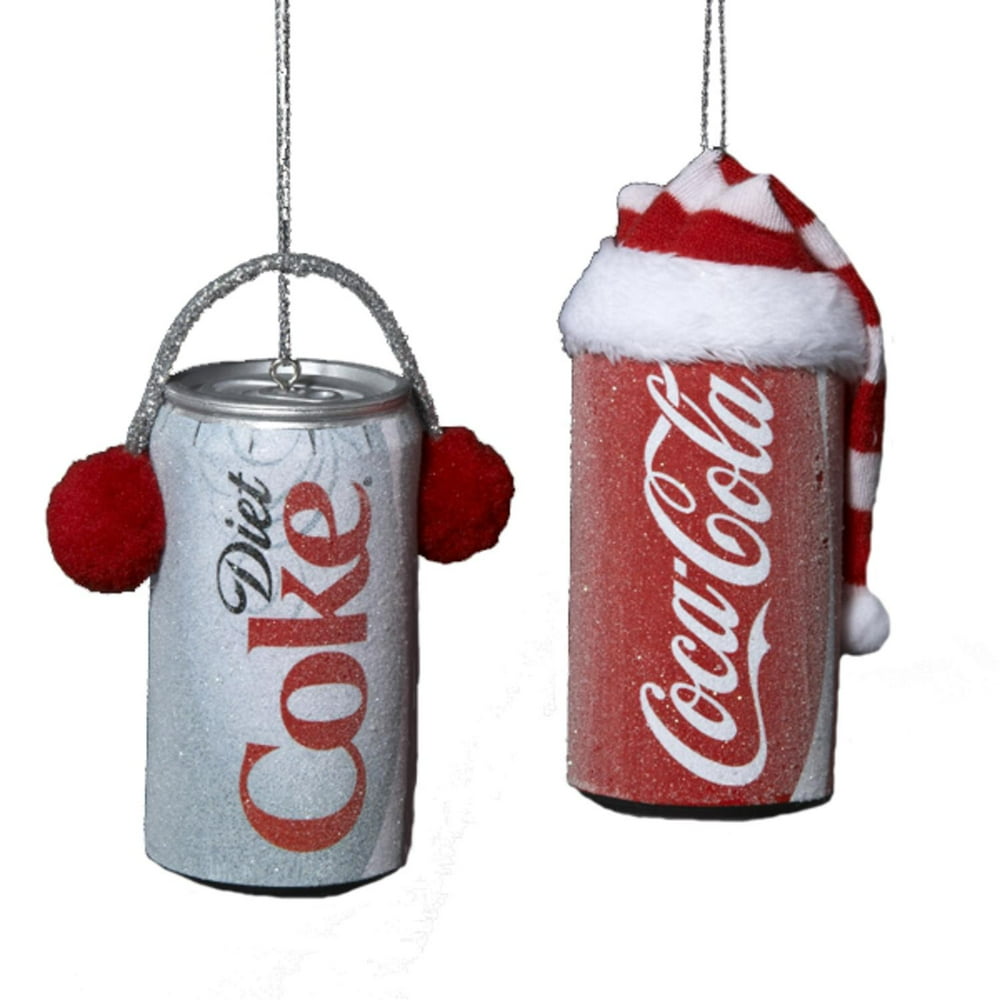 Club Pack of 24 Frosted CocaCola and Diet Coke Can Christmas Ornaments