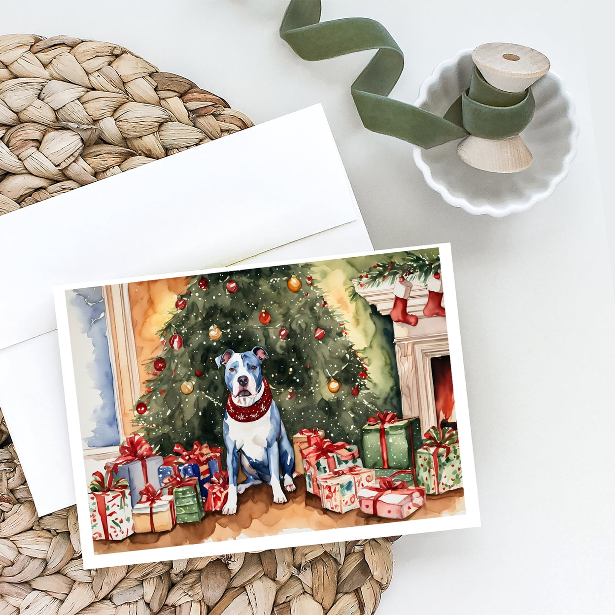 Pit Bull Terrier Christmas Greeting Cards and Envelopes Pack of 8 7 in x 5 in