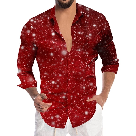 Carnival Must Have! Men's Shiny Printed Lapel Button Up Long Sleeve Shirt Fashion Party Wear Bright Design Comfortable Fabric Suitable For Festive Celebrations