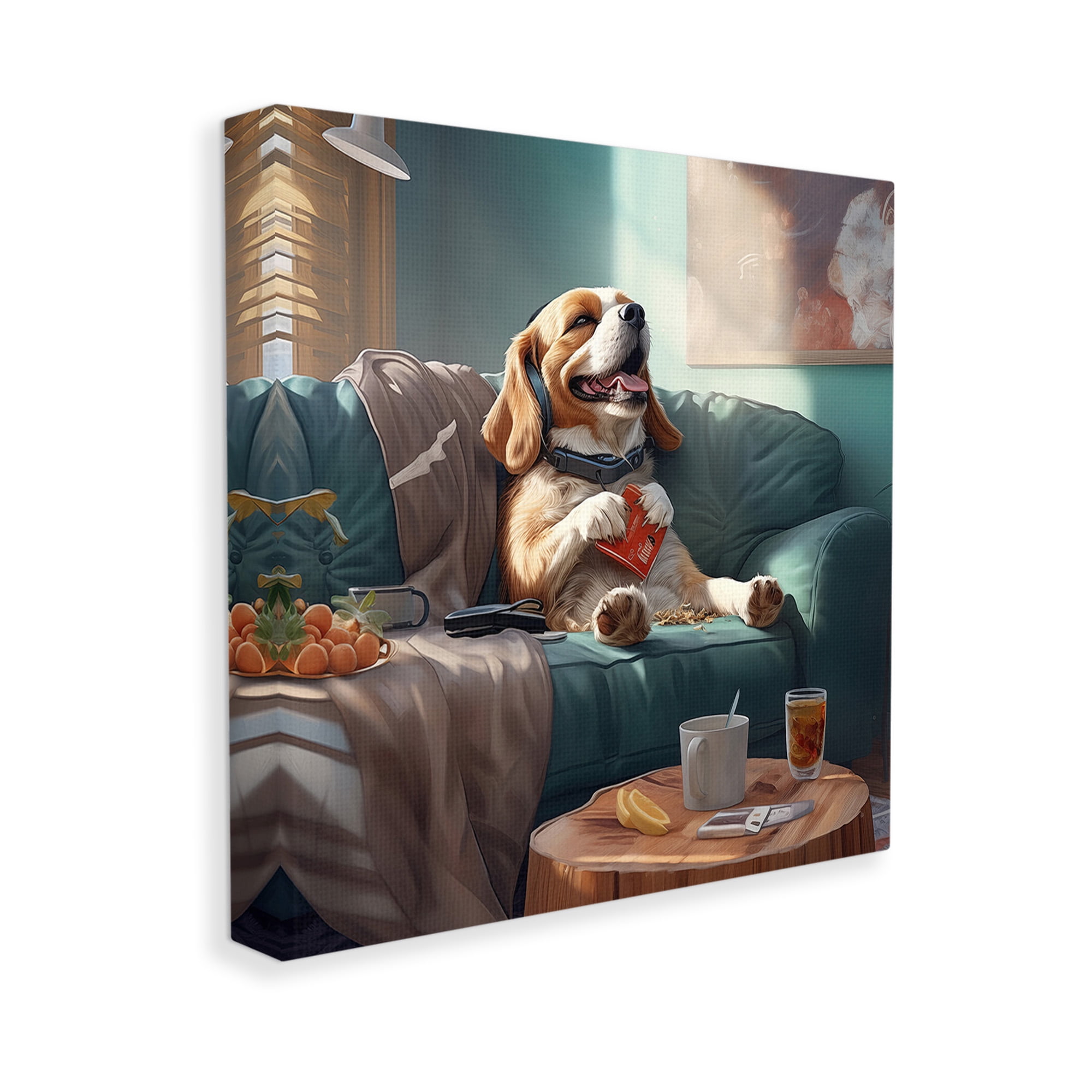 Stupell Industries Happy Dog on Couch Animals & Insects Painting Gallery Wrapped Canvas Art Print Wall Art, 24 x 24