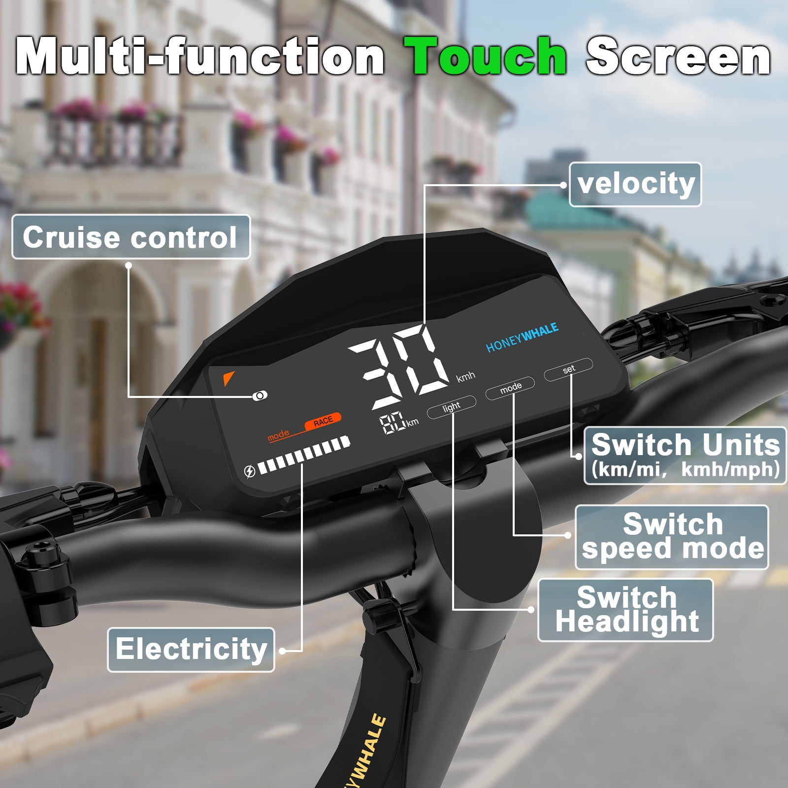 HONEYWHALE H2 Dual Motor Electric Scooter for Adults, 1200w*2 Power, 31mph Top Speed, 45miles Max Range, 18Ah Large Capacity Battery, Dual Suspension, Dual Brake, 10" Off-road Tubeless Tires