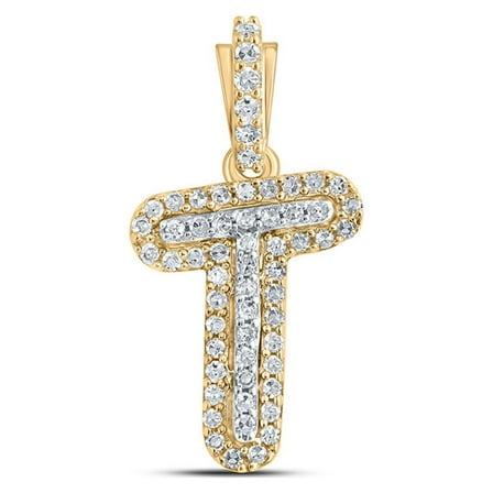 10kt Yellow Gold Mens Round Diamond T Initial Letter Pendant 1/8 Cttw