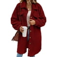 thumbnail image 2 of Women'S Teddy Fleece Coat-Plush Oversized Long Cardigan, Cozy Winter Fuzzy Outwear for Casual Style Wine Red XL, 2 of 9