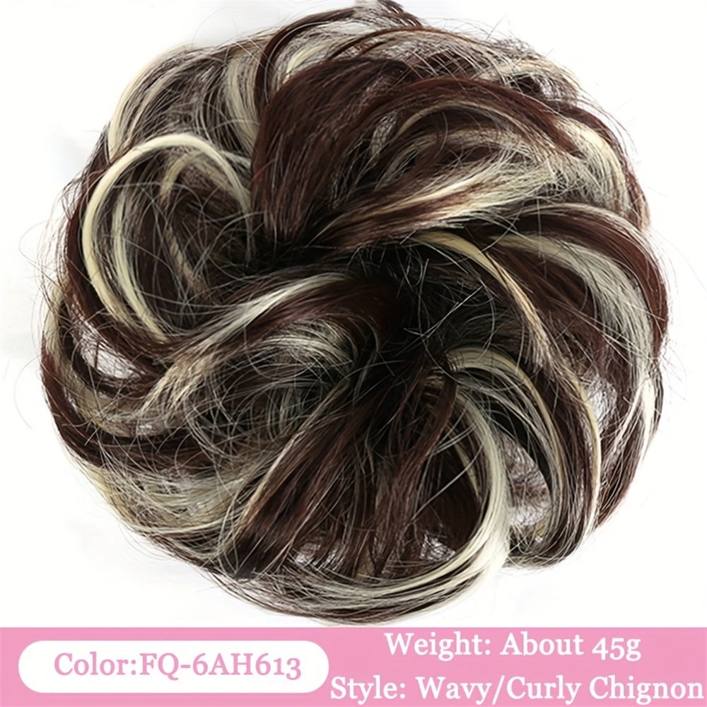 Messy Bun Hair Piece Wavy Curly Scrunchies with Elastic Band Fluffy Chignon Ponytail Hairpieces