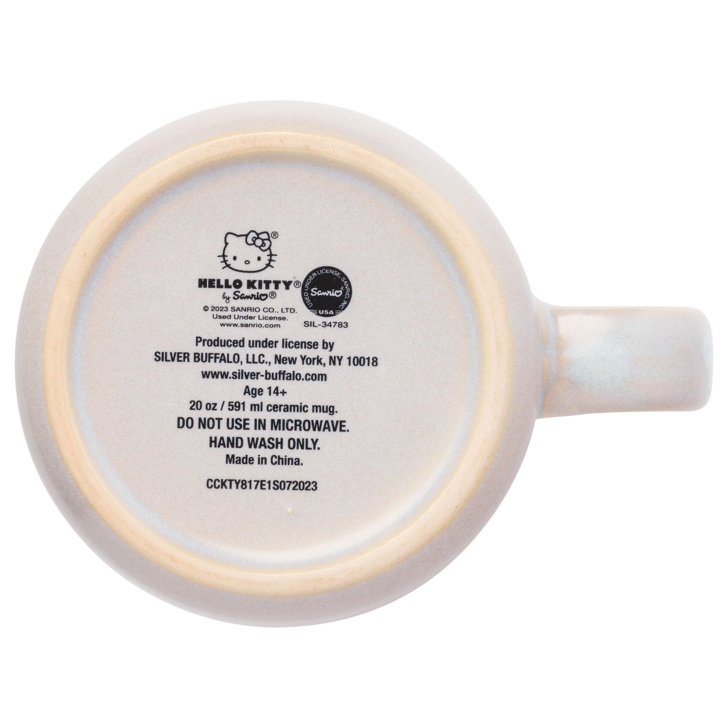 Silver Buffalo Sanrio Hello Kitty Sitting Hearts and Bows Reactive Glaze Ceramic Camper Mug, 20 Ounces