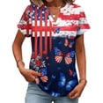 thumbnail image 2 of Hogleaql Usa Flag Tee Shirt for Women 4th Of July Patriotic Short Sleeve V Neck American Flag Print T-Shirts Fashion Button Independence Day Themed Loose Fit Tshirt Dark Blue M, 2 of 5