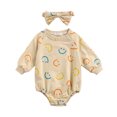 thumbnail image 1 of xiaxaixu Barboteuse à Manches Longues et Bandeau pour Bébé Fille avec Imprimé Sourire, 1 of 7