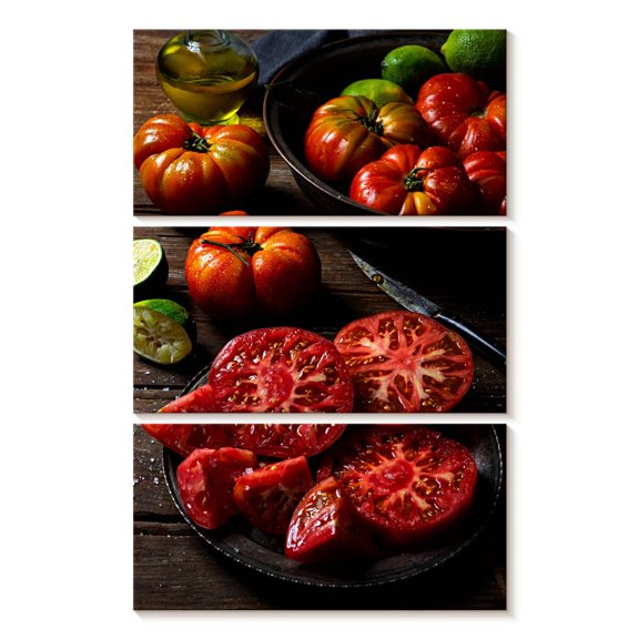 Elephant Stock Sliced Heirloom Tomatoes Wall Art - Vertical Multi Panel Canvas - Dining Room Wall Decor - Food And Drink Multi Panel - Red And Green Decor - 14" x 23"
