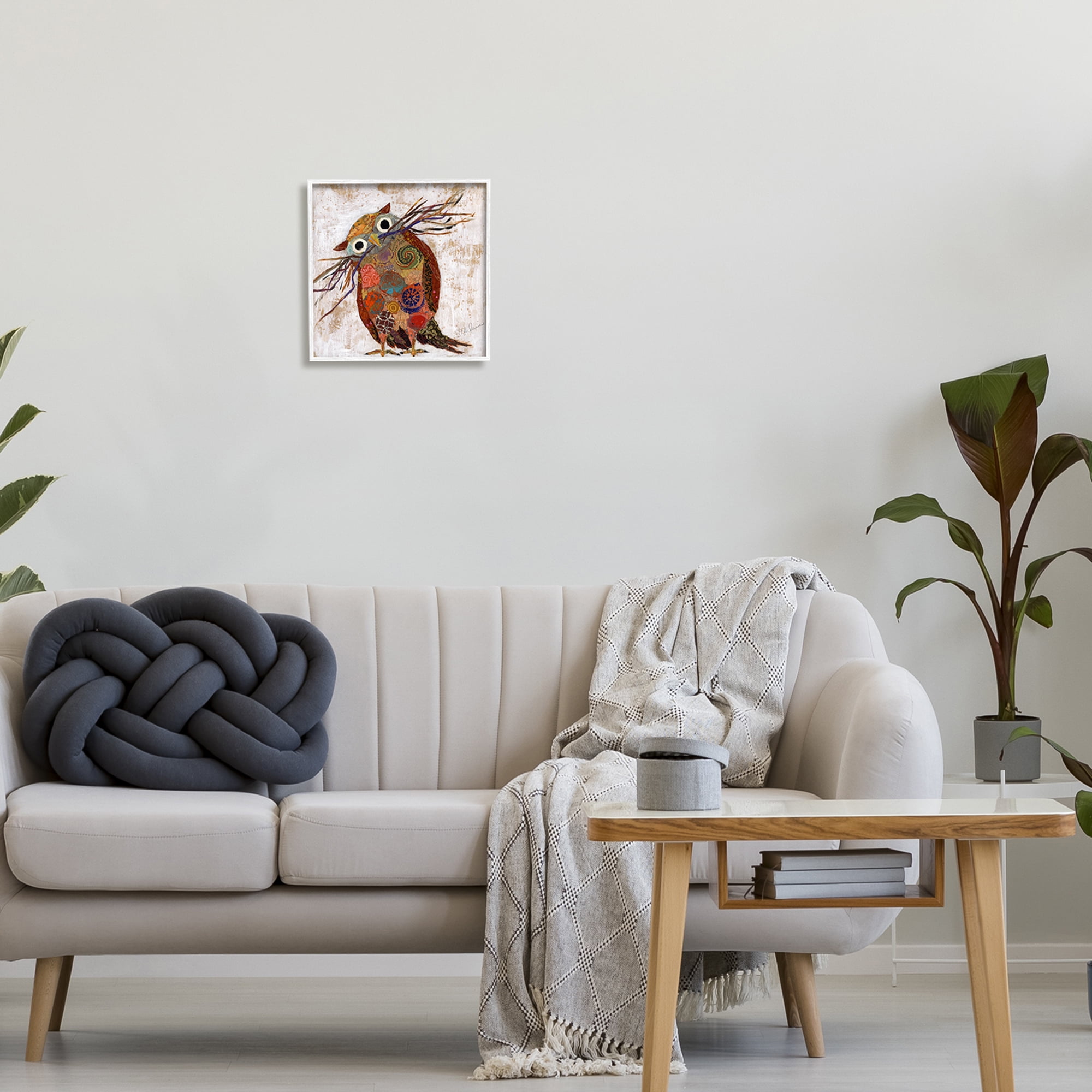 Stupell Industries Patterned Owl Collage Animals & Insects Painting White Framed Art Print Wall Art, 12 x 12