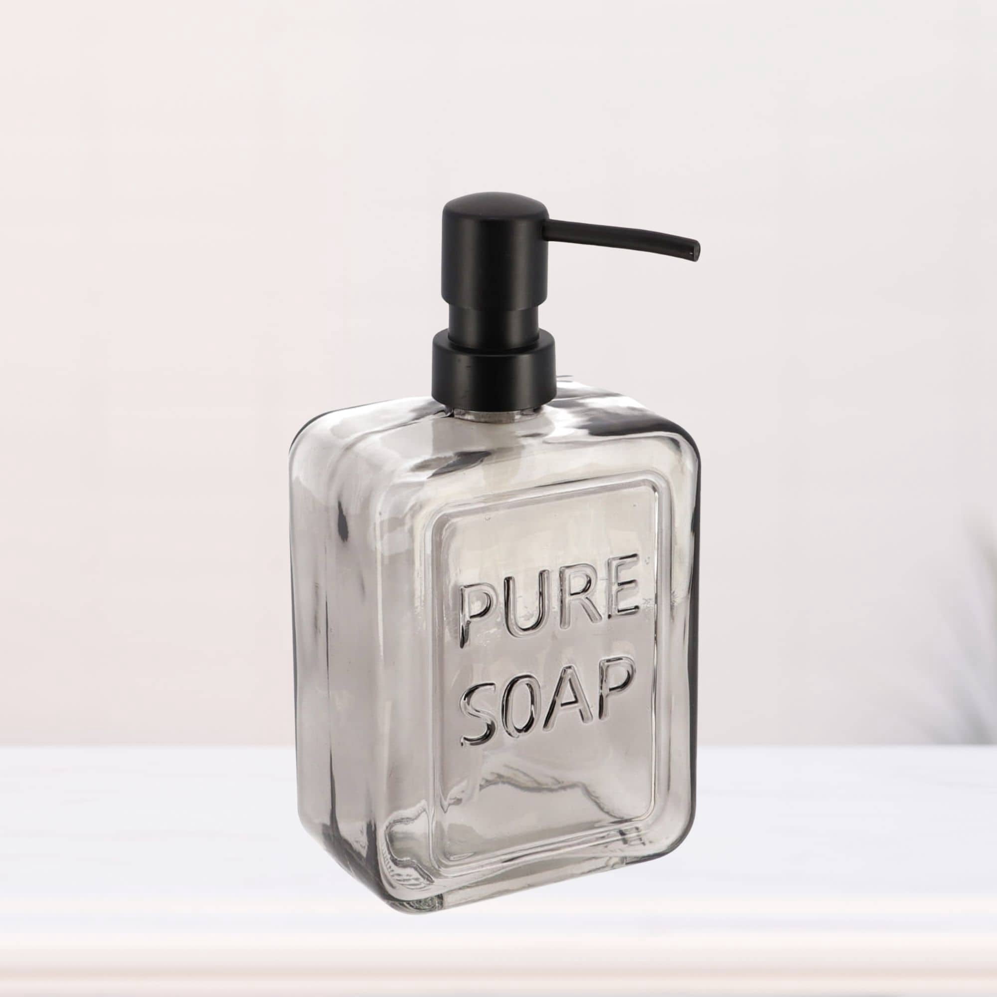 Smoked Glass Soap Dispenser PURE SOAP 18 FL OZ