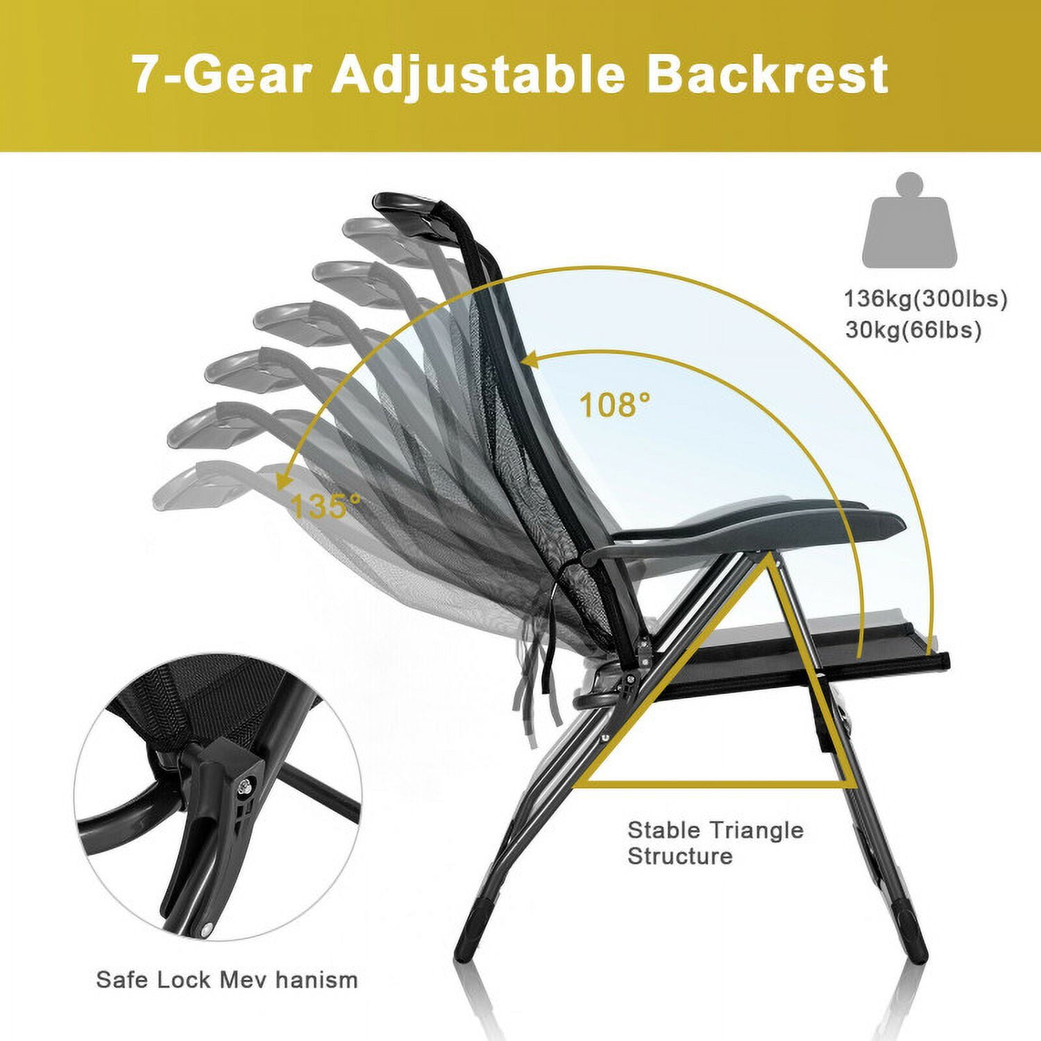 Aimee Lii 4 Pieces Patio Adjustable Back Folding Dining Chair Ottoman Set-Black, Outdoor Patio Set Aimee Lii 4 Pieces Patio Adjustable Back Folding Dining Chair Ottoman Set-Black, Outdoor Patio Set
