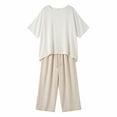 thumbnail image 2 of Tawop Womens Sets Women's Spring and Summer Casual Round-Neck Short Sleeved Top Work Pants and Solid-Color Suit, 2 of 5