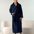 thumbnail image 4 of SWSMCLT Men's Belt Fleece Bath Robe Calf Length Comfy Billowy Medium Baggy Loungewear Plush Bathrobes Chic Fall Navy Small, 4 of 5