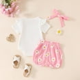 thumbnail image 4 of CAICJ98 Aunties Bestie Baby Clothes Girl Newborn Infant Girls Summer Outfit Ruffle Short Sleeve Romper Daisy Shorts Headband Set (Pink,3-6 Months), 4 of 4