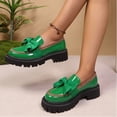 thumbnail image 6 of XUNKUSGA Loafers for Women Cute Bowknot Round Toe Leather Dress Shoes Fashion Color Block Thick Heel Anti Slip Womens Slip On Shoes for Work Daily,Green,8.5, 6 of 9