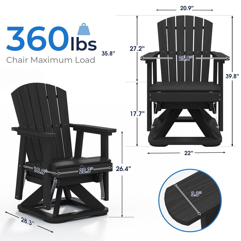 Serwall HDPE Swivel Glider Chair, All-Weather Black photo 2