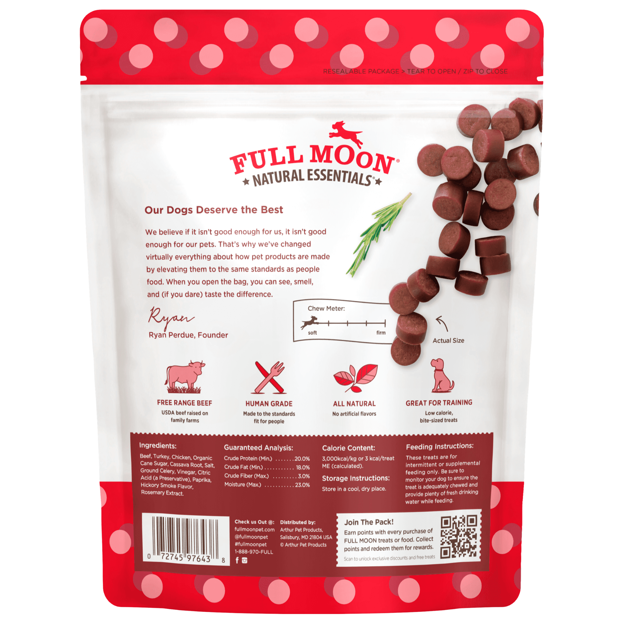 Full Moon All Natural Human Grade Dog Treats, Essential Beef Bites, 8 Ounce