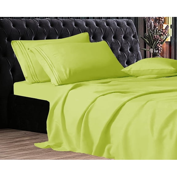 Elegant Comfort 1500 Series Wrinkle & Fade Resistant Ultra Soft 4-Piece Bed Sheet Set with Deep Pockets, Queen Lime