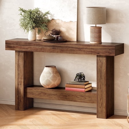 Tarnorci Wooden Console Table, Behind the Couch, Farmhouse Entryway Table for Hallway, Living Room, Brown