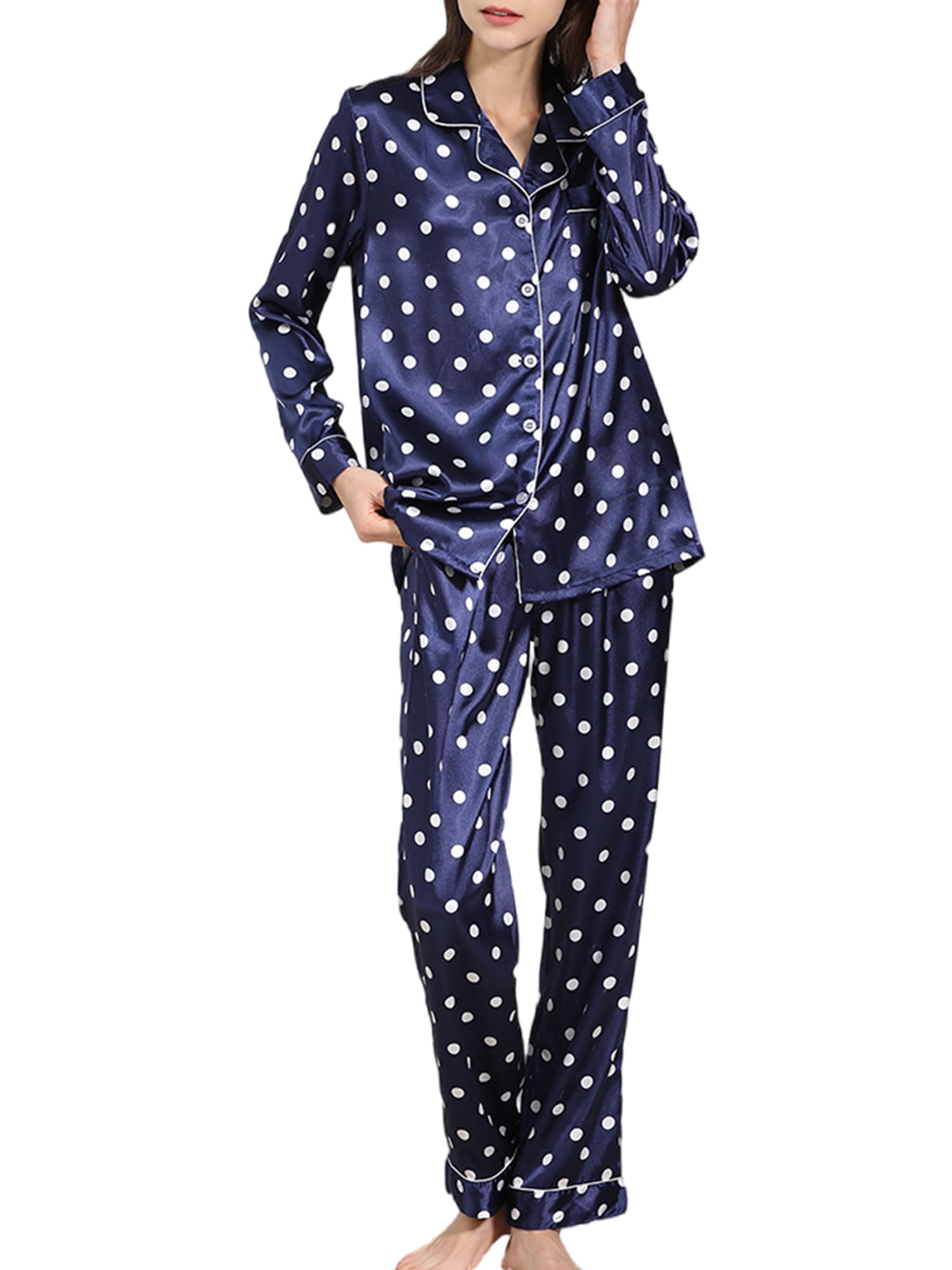 Aunavey Womens Silk Satin Pajamas Long Sleeve Floral Pjs Set Soft ...
