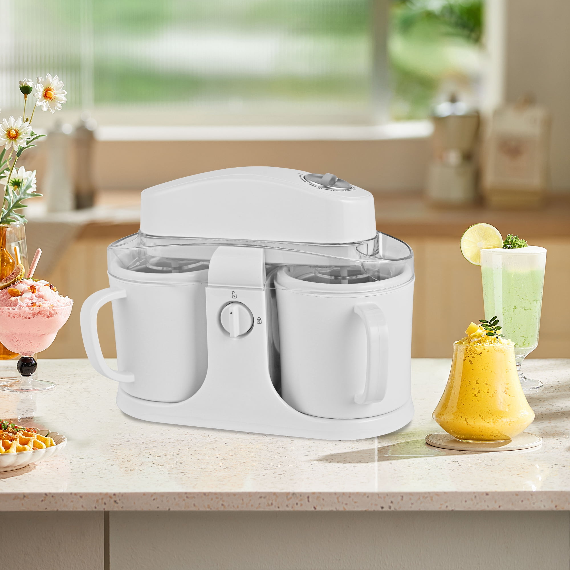 SUSTEAS Ice Cream Maker Machine for Home Use, with Two Ice Cream Bowls,Simple Operation and Easy to Clean,Pure White