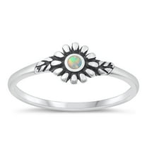 CHOOSE YOUR COLOR Chic White Simulated Opal Flower Ring .925 Sterling Silver Band CZ Female Size 7