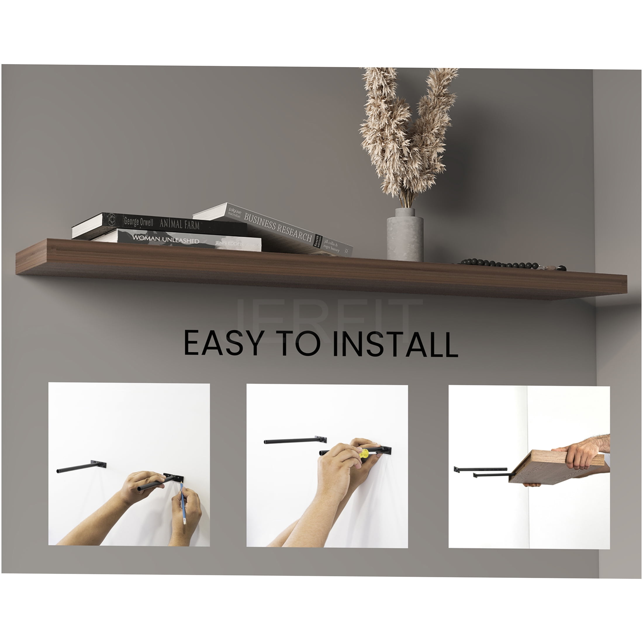 JERFIT 47 Inch Floating Shelves Set of 2, Light Brown Wall Shelves for Bathroom, Bedroom & Living Room, Easy Mount Decor Storage Shelves