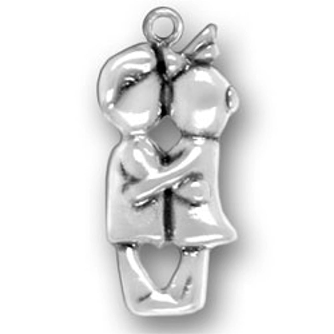 Sterling Silver 20" 1mm Box Chain Small Boy And Girl Hugging And Kissing Pendant Necklace
