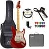 Sawtooth ES Series Electric Guitar Travel Bundle with Portable 10-Watt Amp, ChromaCast Pro Series Bag, Cable, Tuner & Picks, Candy Apple Red