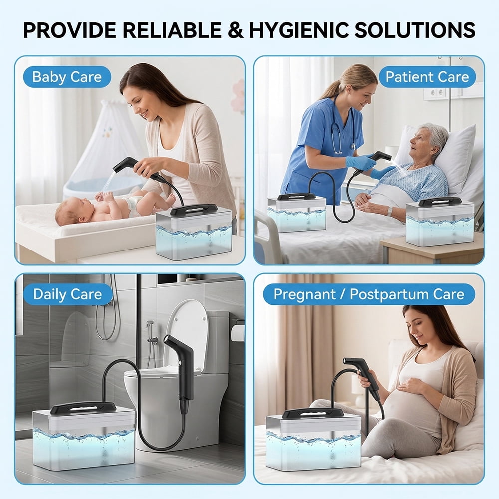 WOWER Electric Handheld Bidet, Dual Pressure Mode, Portable Bidet with Rechargeable 800mAh Battery, Collapsible 2300mL Water Tank Included