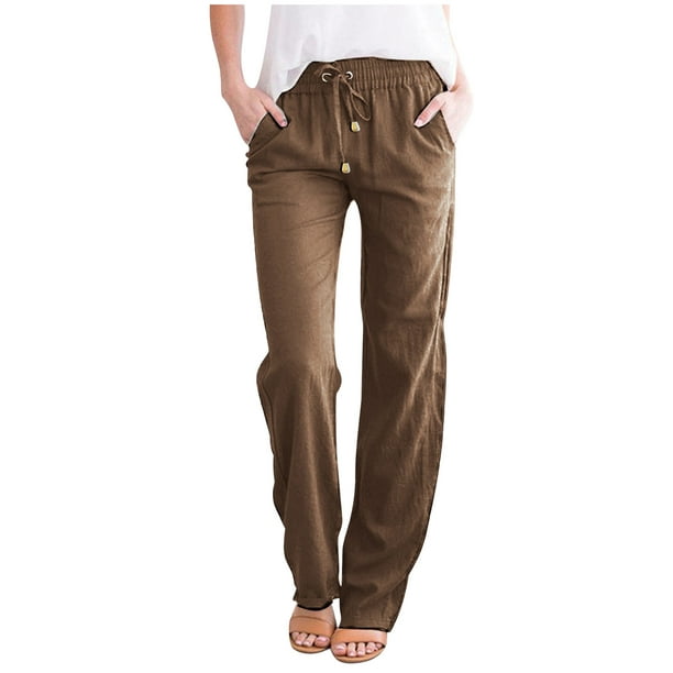 QLEICOM Women's Joggers Pants Lightweight Pure Cotton Linen Loose ...