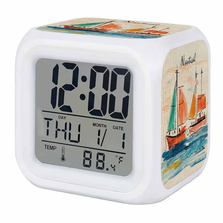Nautical Boat Digital Alarm Clock for Bedrooms, Smart LED Alarm Clock with 7 Color Changing Night photo Nautical Boat Digital Alarm Clock for Bedrooms, Smart LED Alarm Clock with 7 Color Changing Night