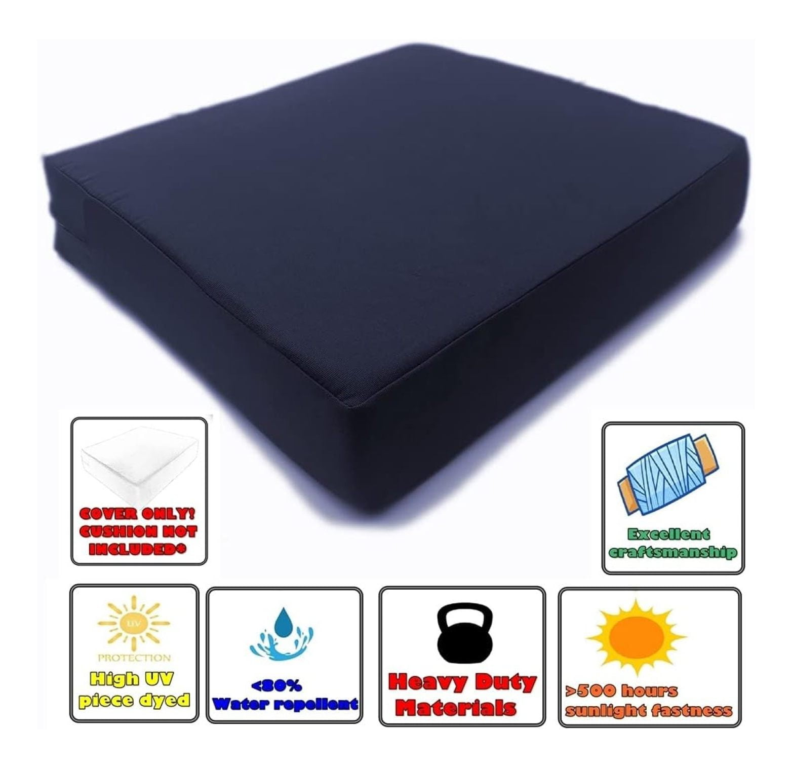 Midnight Dark Navy Outdoor Water Patio Chair Cushion Seat Pillow Covers (25"x25"x5" (4 Covers))