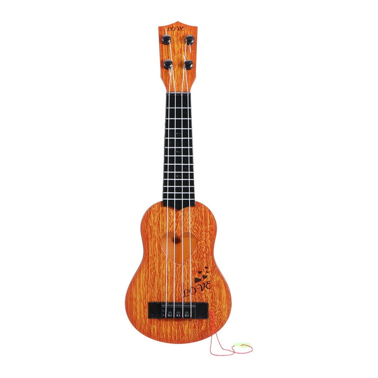 Children Small Size Musical Instruments Imitated Ukulele Mini Guitar Playing Toy with Four Strings 39cm Khaki