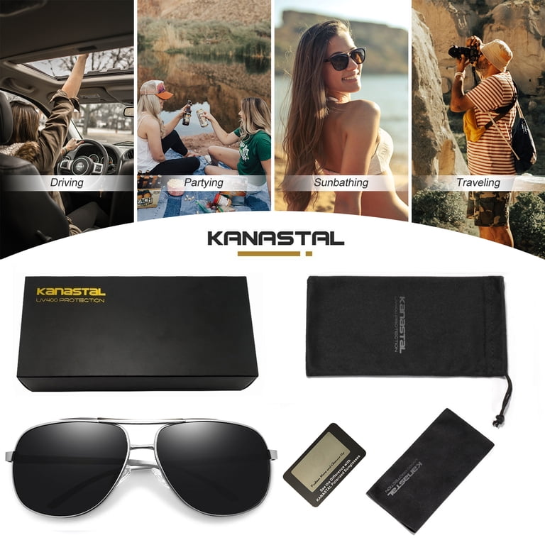 Kanastal Polarized Aviator Sunglasses, Black Lens Silver Frame photo 7