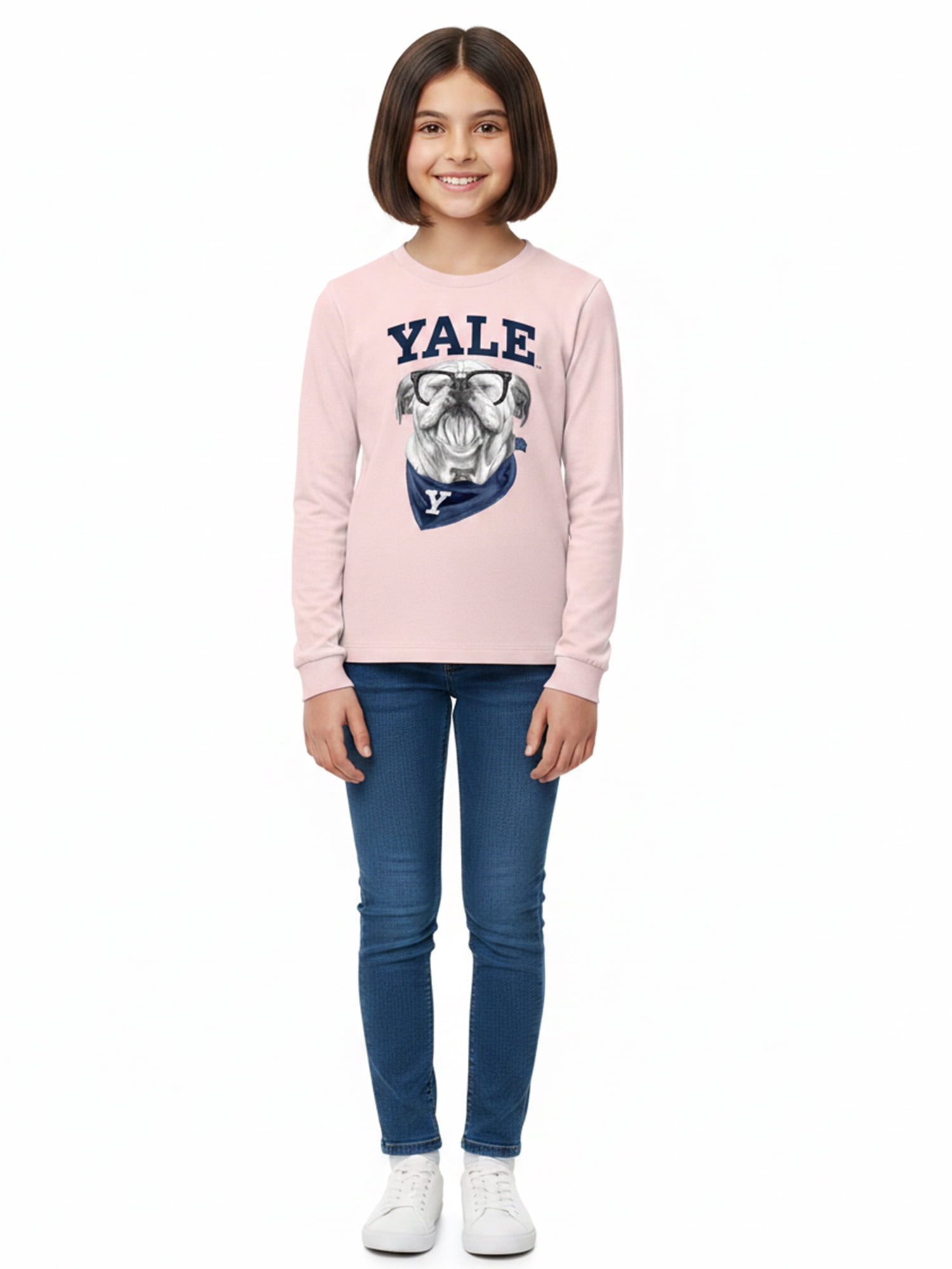 Wonder Nation Girls Graphic Yale Bulldog Tee with Long Sleeves, Sizes 4–18