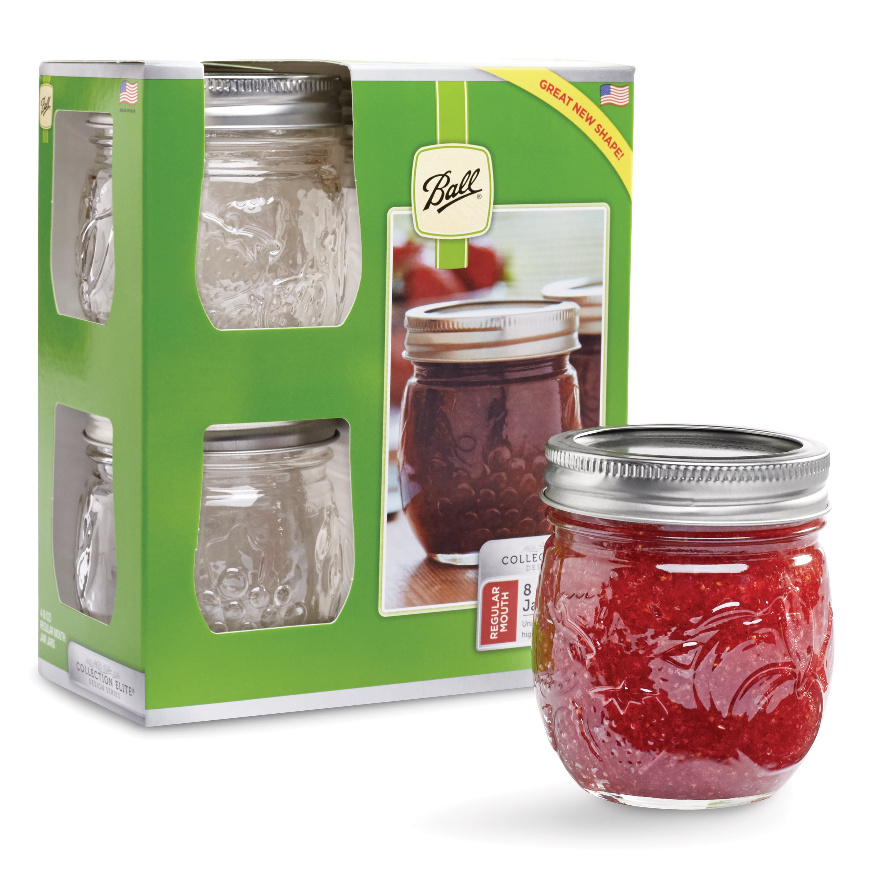 8 oz. FLINT SQUARE Glass Mason Jelly Jar w/ 2 Part Gold Cap with Red R –  National Bottles