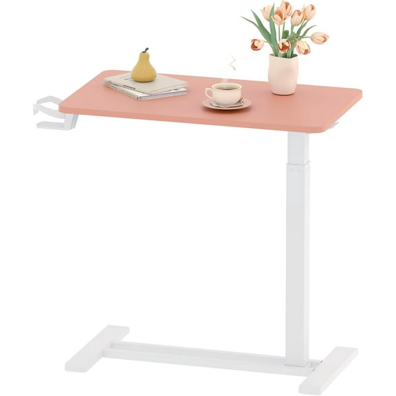 Wubio Mobile Standing Desk with Wheels Pneumatic Laptop Rolling Computer Cart Movable Height Adjustable Small Sit Stand Desk Computer Workstations Home Use(27.6" W x 15.7" D,Pink
