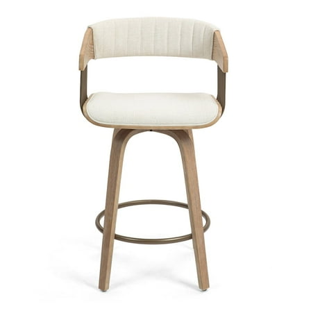 Glamour Home Berke Beige Upholstered Fabric Counter Stool with Natural Wood Legs