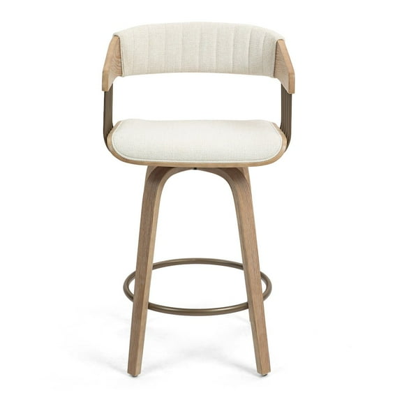 Glamour Home Berke Beige Upholstered Fabric Counter Stool with Natural Wood Legs