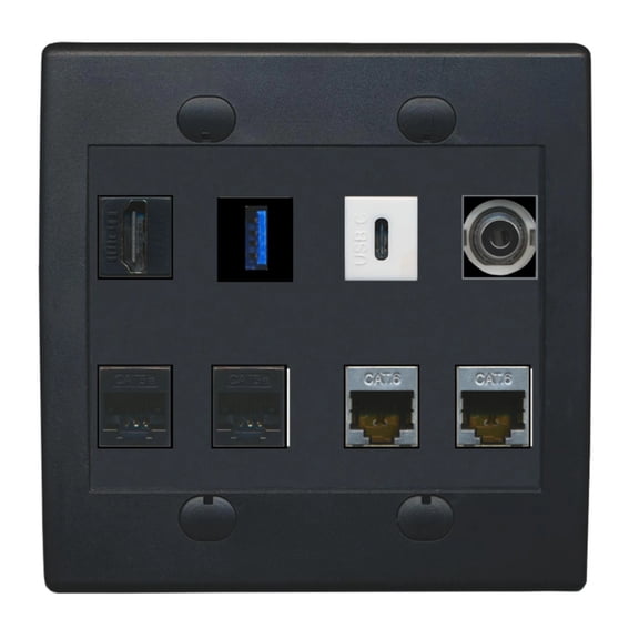 Ultra Spec Cables Black Custom Wall Plate with up to 8 Keystone Ports