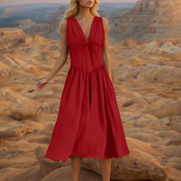 sachin and babi light blue dress RYDCOT Beach Wedding Guest Dresses for Women Summer 2025 Sleeveless Deep V  Neck Elegant Long Dress Casual Beach Vacation Dresses Sales Red