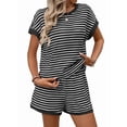 thumbnail image 3 of Women'S Summer 2 Piece Sets Striped Short Sleeve T Shirts and Shorts Loungewear Matching Set, 3 of 9