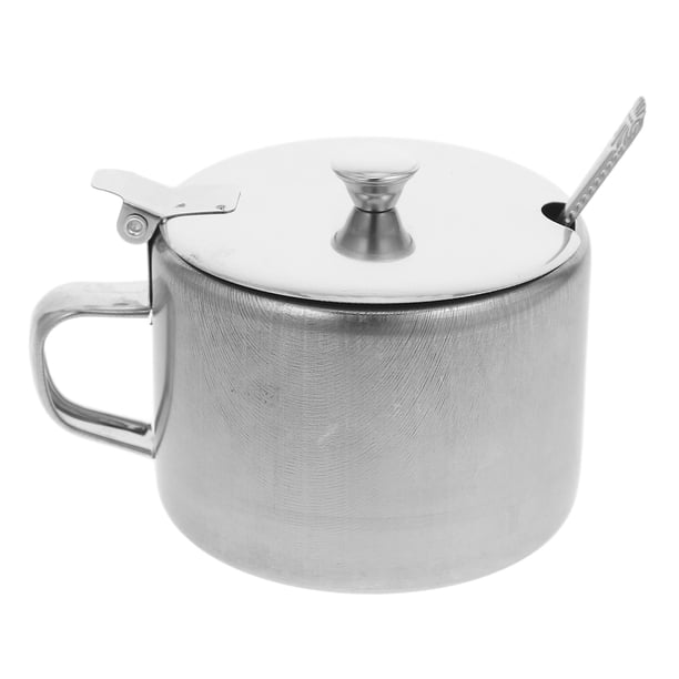 BRIGHTFUFU Olla para condimentos de acero inoxidable con tapa y cuchara, recipiente para condimentos, sal, pimienta, cocinas domésticas, uso en restaurantes