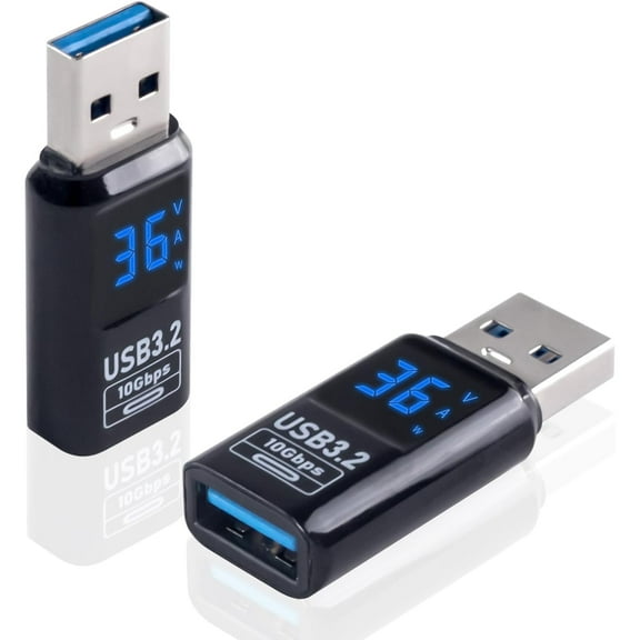 USB Extender Adapter with LED Wattage Dispaly, USB 3.2 Type A 10Gbps USB Male to Female Connector with Smart Display 2Pack